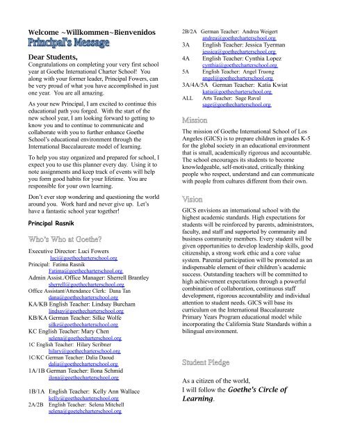 Who's Who at Goethe? Mission Vision Student Pledge