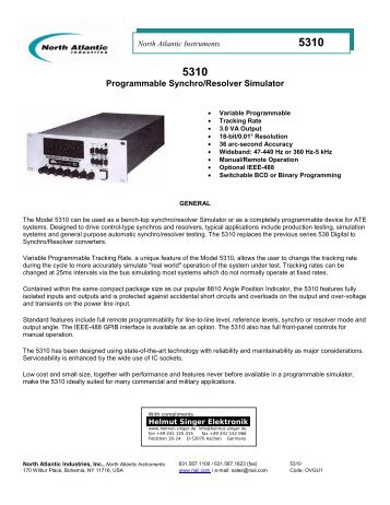 Programmable Synchro/Resolver Simulator - Helmut Singer Elektronik