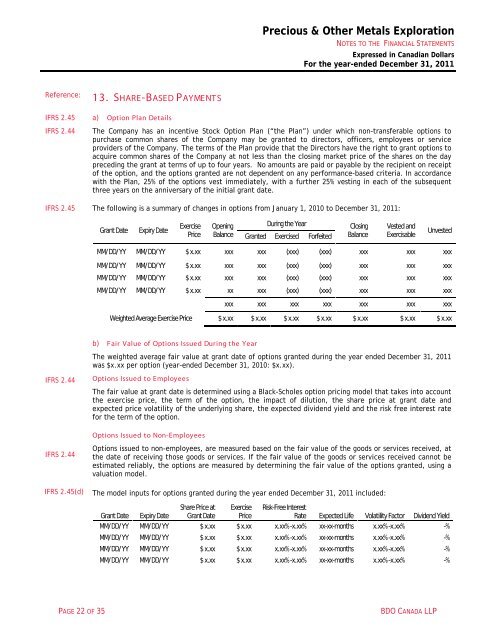 2011 Annual Illustrative IFRS Financial Statements - BDO Canada