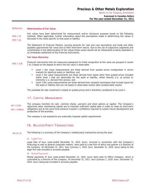 2011 Annual Illustrative IFRS Financial Statements - BDO Canada