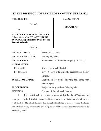 Bligh v HCSD 45-0044 - District Court of Nebraska: Eighth Judicial ...