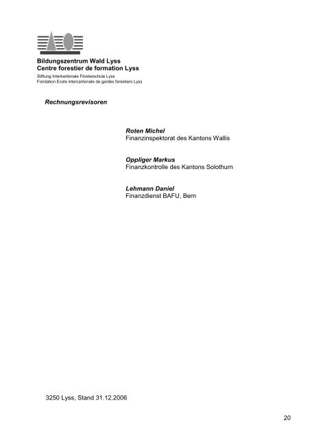 Jahresbericht 2006 - Höhere Forstliche Fachschulen der Schweiz