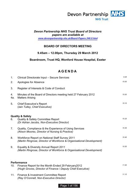 Board of Directors Meeting - 29 March 2012 - Devon Partnership ...
