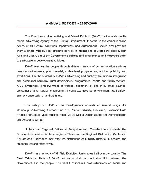 ANNUAL REPORT - 2007-2008 - Directorate of Advertising & Visual ...