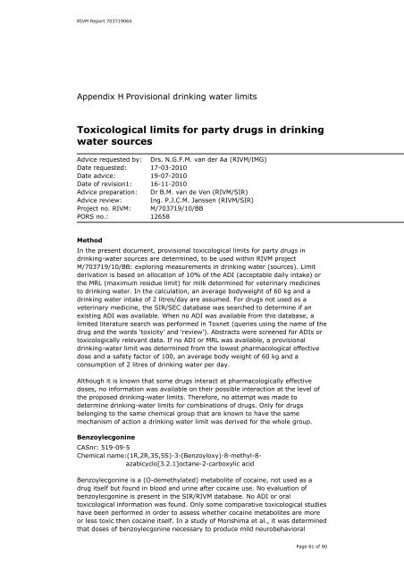 Drugs of abuse and tranquilizers in Dutch surface waters, drinking ...