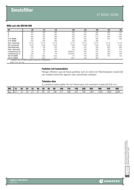 ProduktbladfÃ¶r Smutsfilter - Armatec