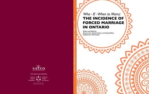 SALCO - Who, If, When to Marry  -The Incidence of Forced Marriage in Ontario (Sep 2013)