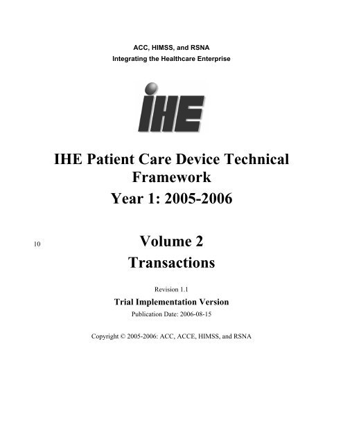 IHE Patient Care Device Technical Framework