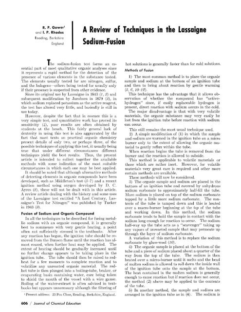 A Review of Techniques in the Lassaigne Sodium-Fusion