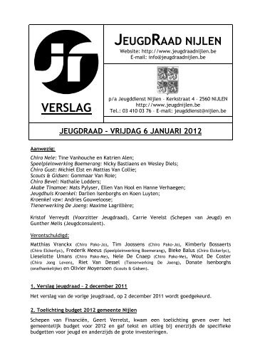 jeugdraad – vrijdag 6 januari 2012 - Jeugd Nijlen