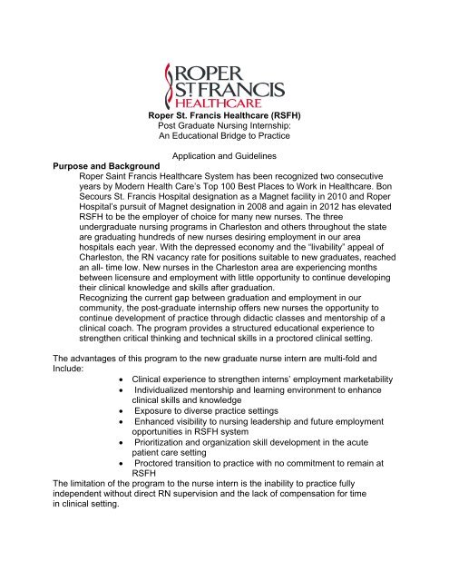 Post Graduate Nursing Internship - Roper St. Francis Healthcare