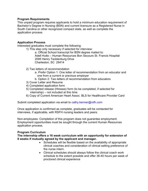 Post Graduate Nursing Internship - Roper St. Francis Healthcare