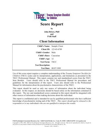 TSCC Score Report - Psychological Assessment Resources, Inc.