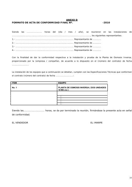 Adq. de Planta de Osmosis Inversa - Imarpe