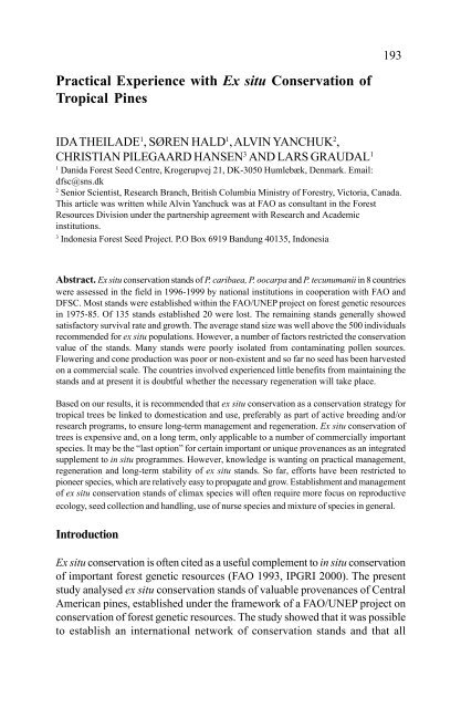 In situ and Ex situ Conservation of Commercial Tropical Trees - ITTO