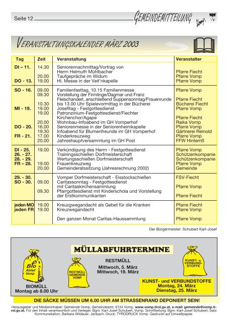 gemeindemitteilung - Gemeinde Vomp - Land Tirol