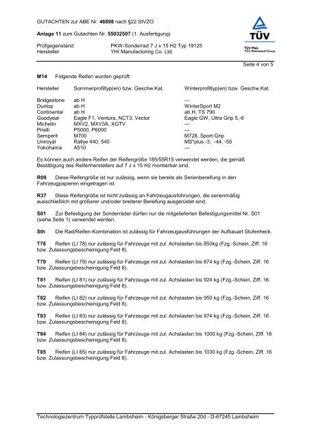 GUTACHTEN zur ABE Nr. 46898 nach Â§22 StVZO ... - Teile-billiger.de