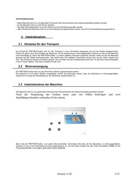 Bedienungsanleitung de PRETREATmaker I/II - Walter Schulze GmbH