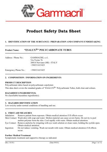 Download our Polycarbonate Tube material safety ... - Perspex