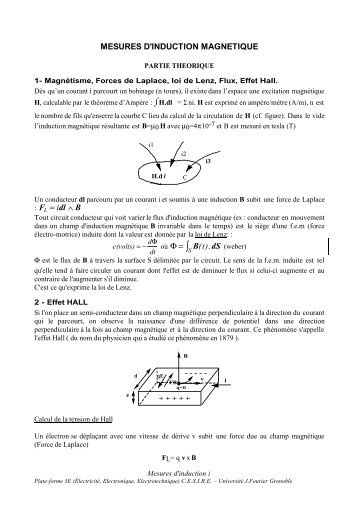 MESURES D'INDUCTION MAGNETIQUE : FL = idl â§ B oÃ¹ Î¦ = B(t).