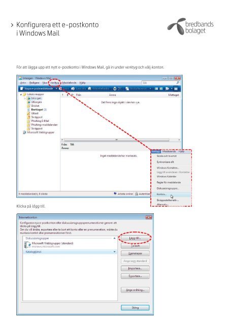 E-postinstÃƒÂ¤llningar i Windows Mail - Bredbandsbolaget
