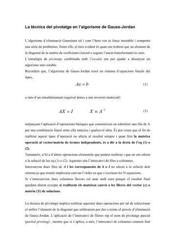 La tÃ¨cnica del pivotatge i escalat en el mÃ¨tode de Gauss-Jordan