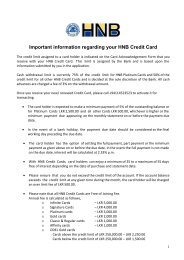 Important information regarding your HNB Credit Card