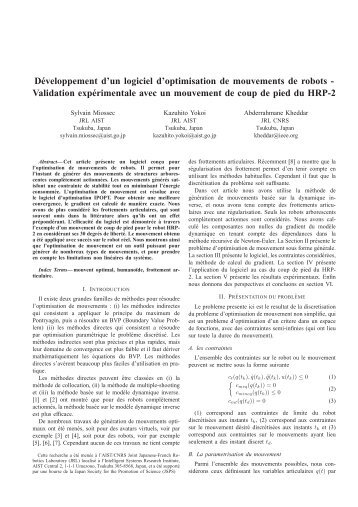 DÃ©veloppement d'un logiciel d'optimisation de mouvements de robots