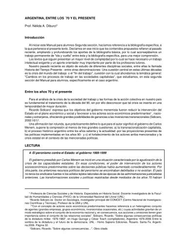 âArgentina, entre los Â´70 y el presenteâ. - Facultad de Humanidades ...