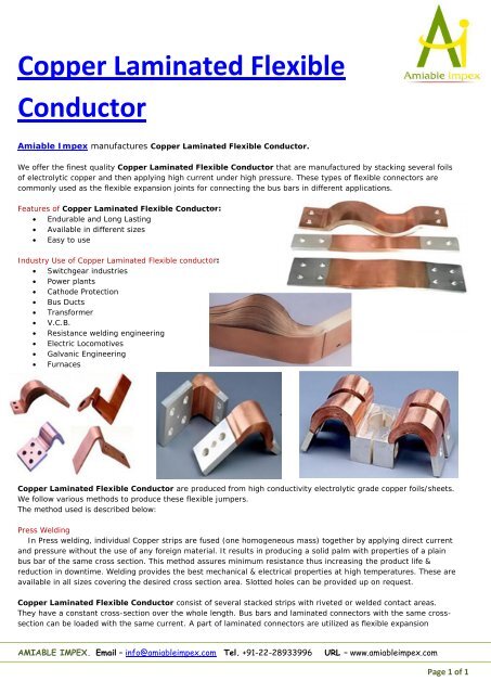 Copper Laminated Flexible Conductor - Amiable Impex