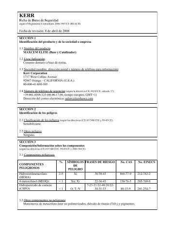 Ficha de datos de Seguridad Maxcem Elite - Kerr