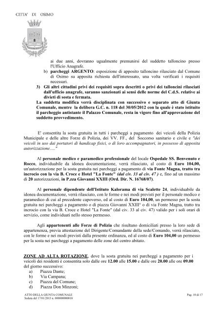 ATTO DELLA GIUNTA COMUNALE - Comune di Osimo