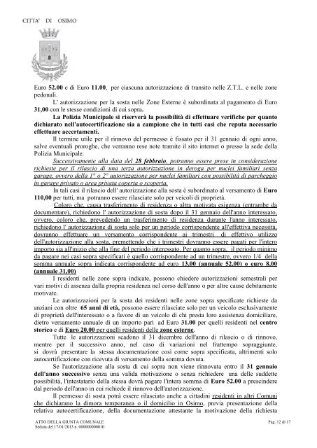 ATTO DELLA GIUNTA COMUNALE - Comune di Osimo