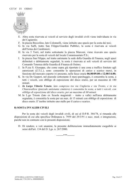 ATTO DELLA GIUNTA COMUNALE - Comune di Osimo