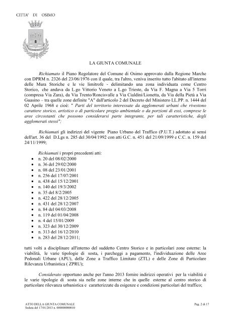 ATTO DELLA GIUNTA COMUNALE - Comune di Osimo