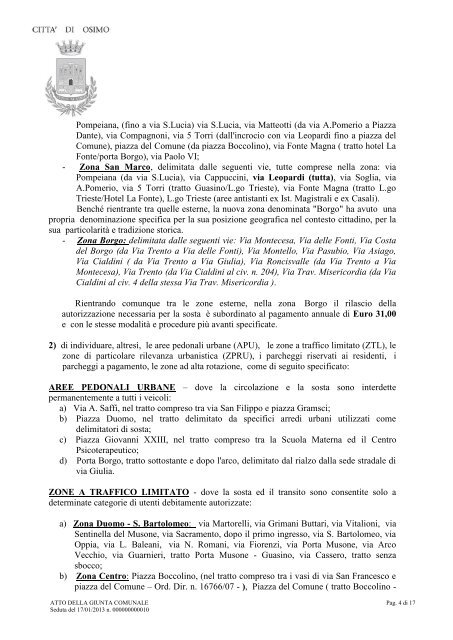 ATTO DELLA GIUNTA COMUNALE - Comune di Osimo