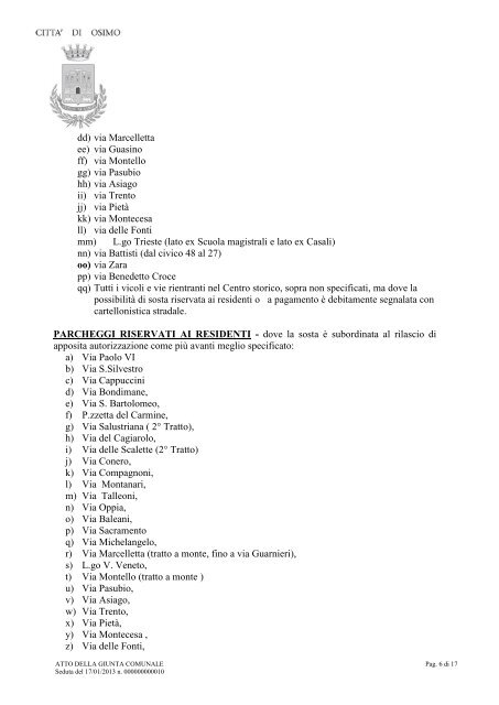ATTO DELLA GIUNTA COMUNALE - Comune di Osimo