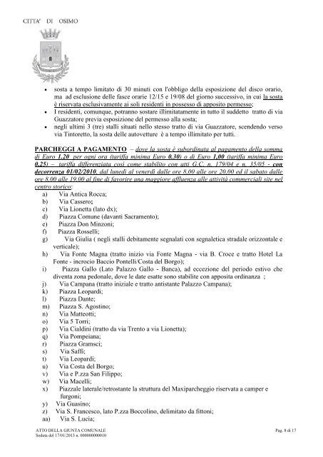ATTO DELLA GIUNTA COMUNALE - Comune di Osimo