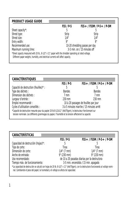 PAPER SHREDDER Personal Series DESTRUCTEUR ... - Fellowes