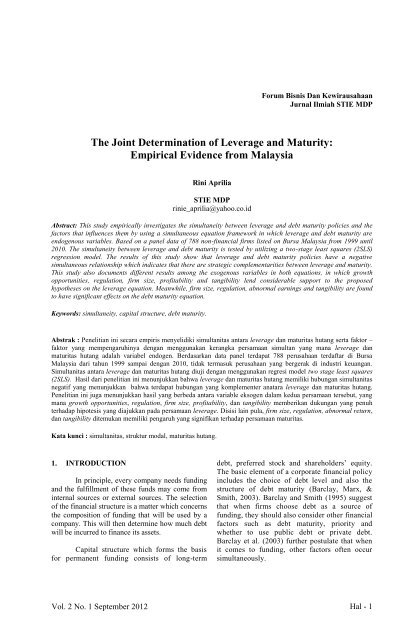 The Joint Determination of Leverage and Maturity: Empirical ...