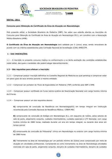 Veja o regulamento - Sociedade Brasileira de Pediatria