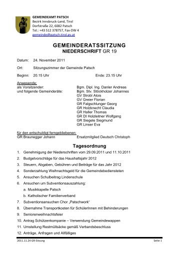 gemeinderatssitzung niederschrift - Gemeinde Patsch