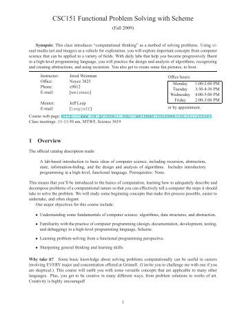 CSC151 Functional Problem Solving with Scheme - Computer ...