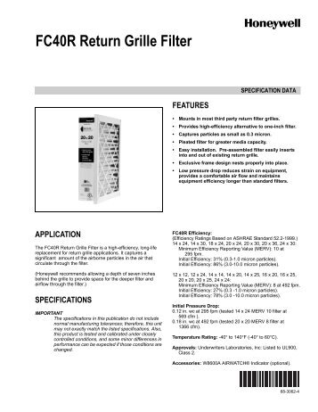 Honeywell FC4 Product Manual - Filters Fast