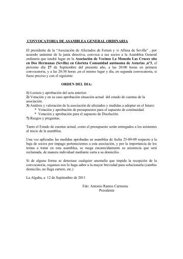 CONVOCATORIA DE LA ASAMBLEA ORDINARIA ... - pafasevilla.org