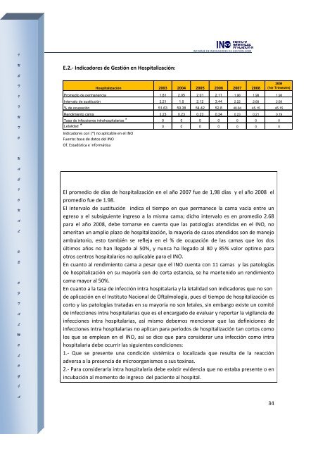 INO INFORME DE INDICADORES HOSPITALARIOS 2009 - Instituto ...