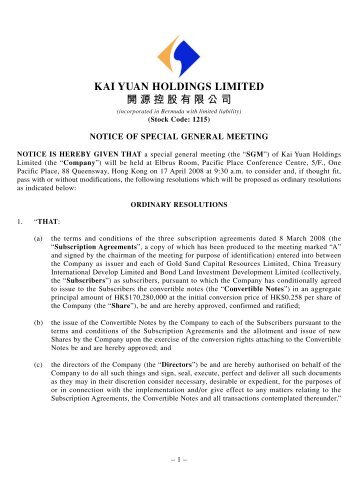 notice of special general meeting - Kai Yuan Holdings Limited