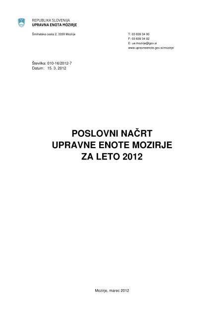 POSLOVNI NAÄRT UPRAVNE ENOTE MOZIRJE ZA LETO 2012