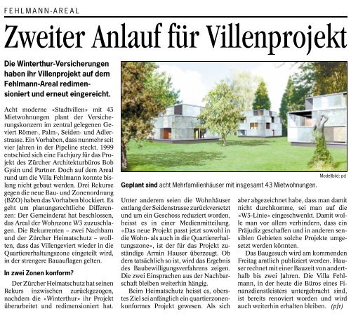 Zeitungsartikel zum Fehlmann-Areal, Landbote - Winterthur
