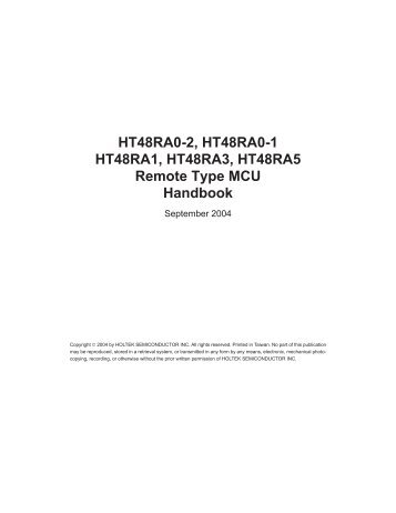 HT48RA0-2, HT48RA0-1 HT48RA1, HT48RA3, HT48RA5 Remote ...